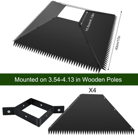 Fantang square squirrel baffle on a wood post prevents squirrels from climbing onto feeders.