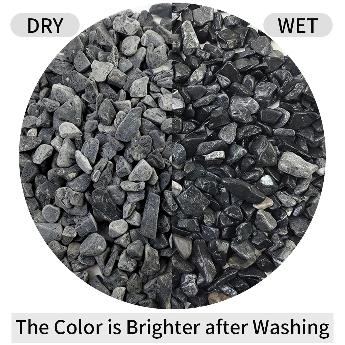 FANTIAN black pea gravel vase display adds contrast and texture.