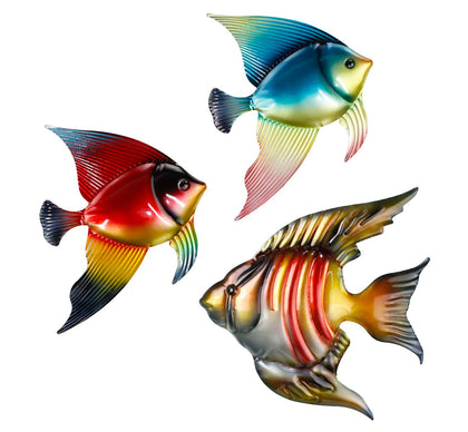 FANWNKI metal fish wall decor 3-pack for outdoor display.