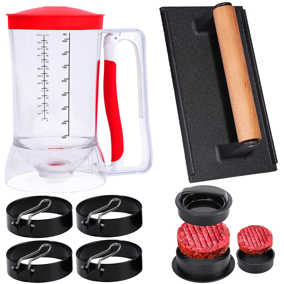 Fapinuky breakfast kit with pancake dispenser for mess-free batter portions on Blackstone