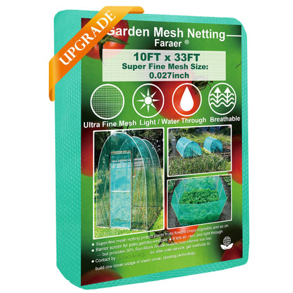 FARAER garden netting 10x33 ft covers vegetables and fruits for bird protection.