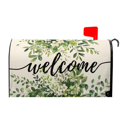 Farg welcome spring mailbox cover with green eucalyptus leaves to boost curb appeal