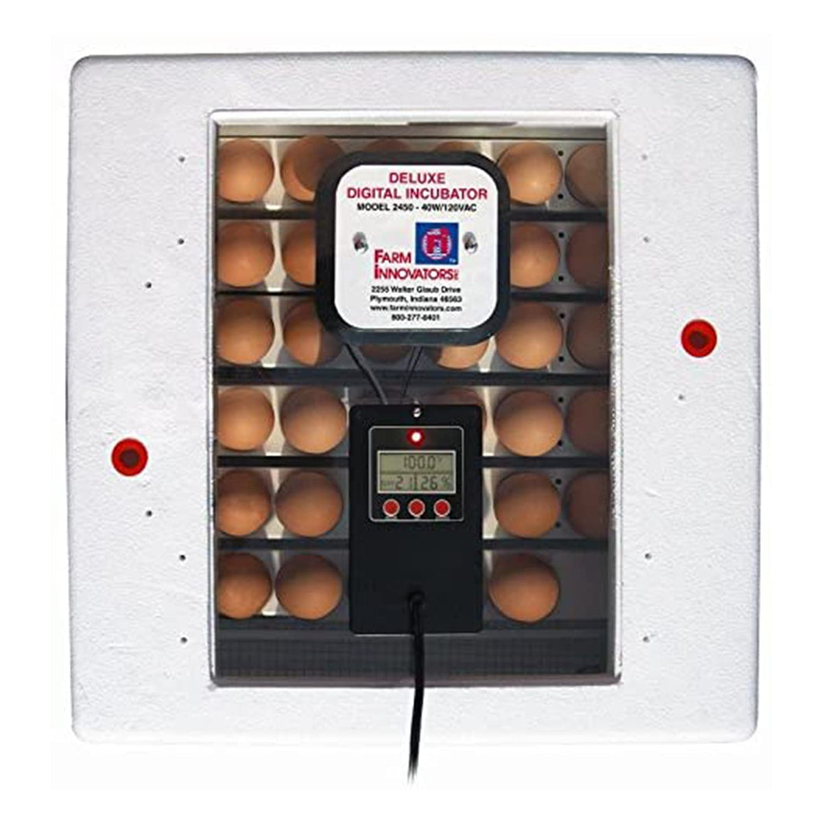 Farm Innovators 2450 Pro insulated body keeps heat and energy use efficient.