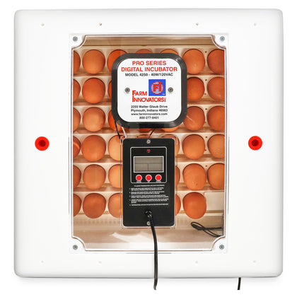 Farm Innovators 41-egg incubator front view with digital controls and heater