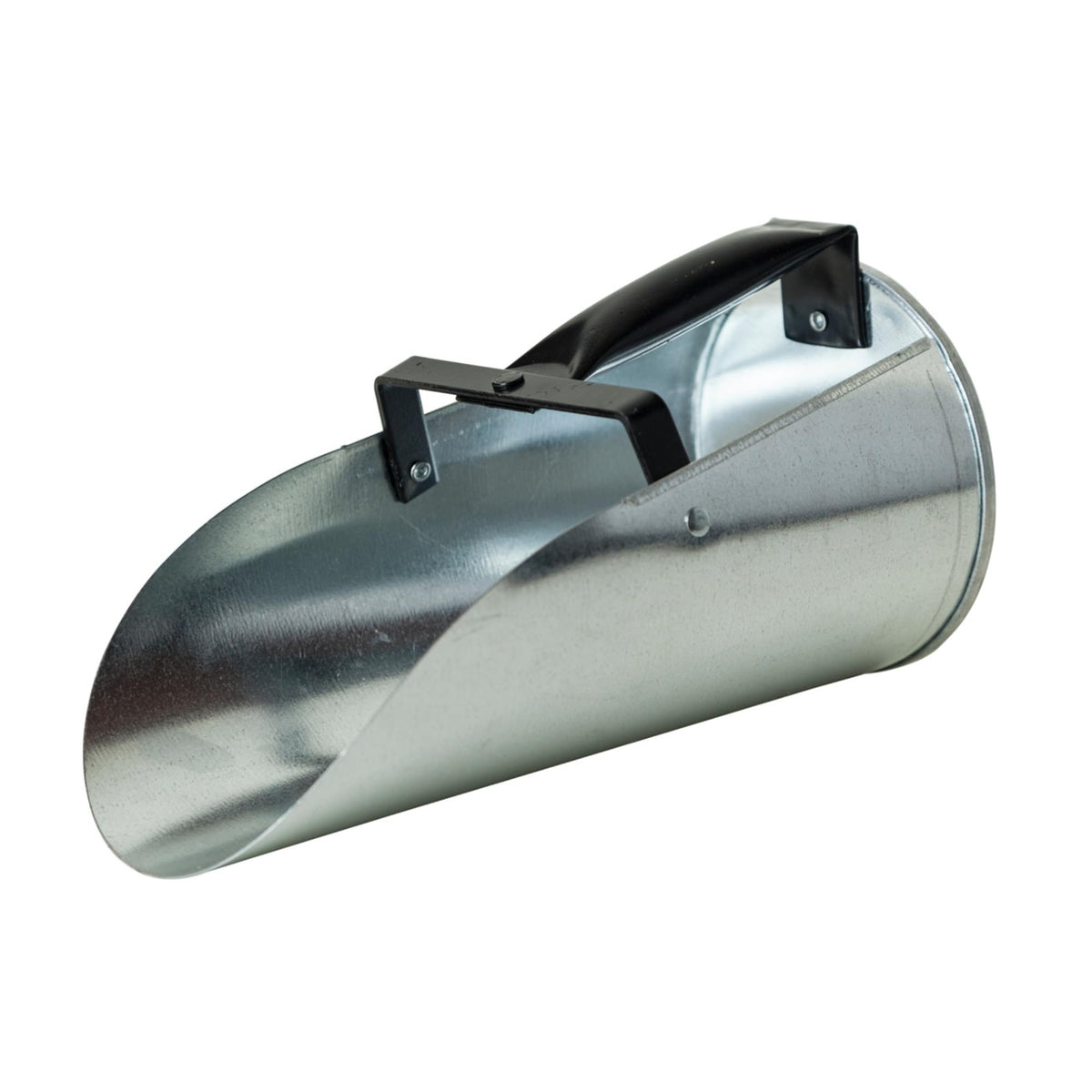 Farm-Tuff galvanized feed scoop with enclosed handle for quick, controlled feeding in barn or coop.