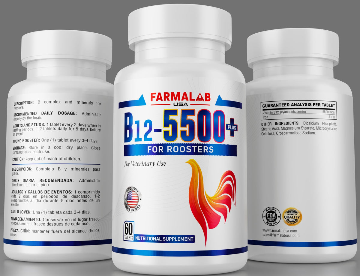 Farmalab B12 5500 Plus dosing scoop ready for precise poultry supplementation