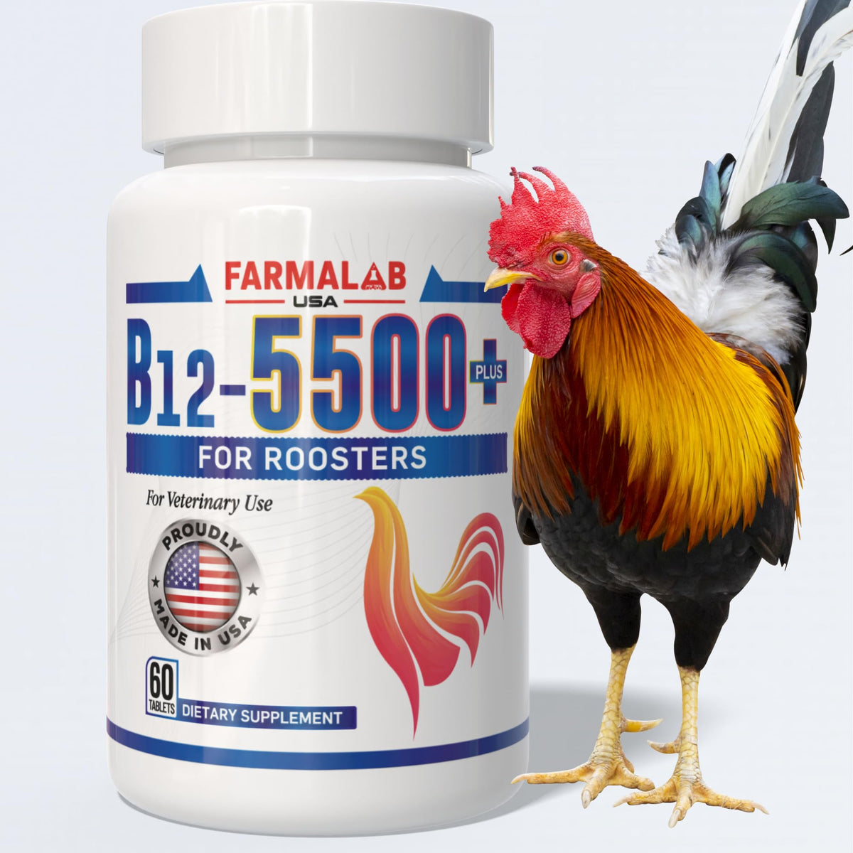 Farmalab B12 5500 Plus poultry bottle showing high-potency vitamin for healthier birds