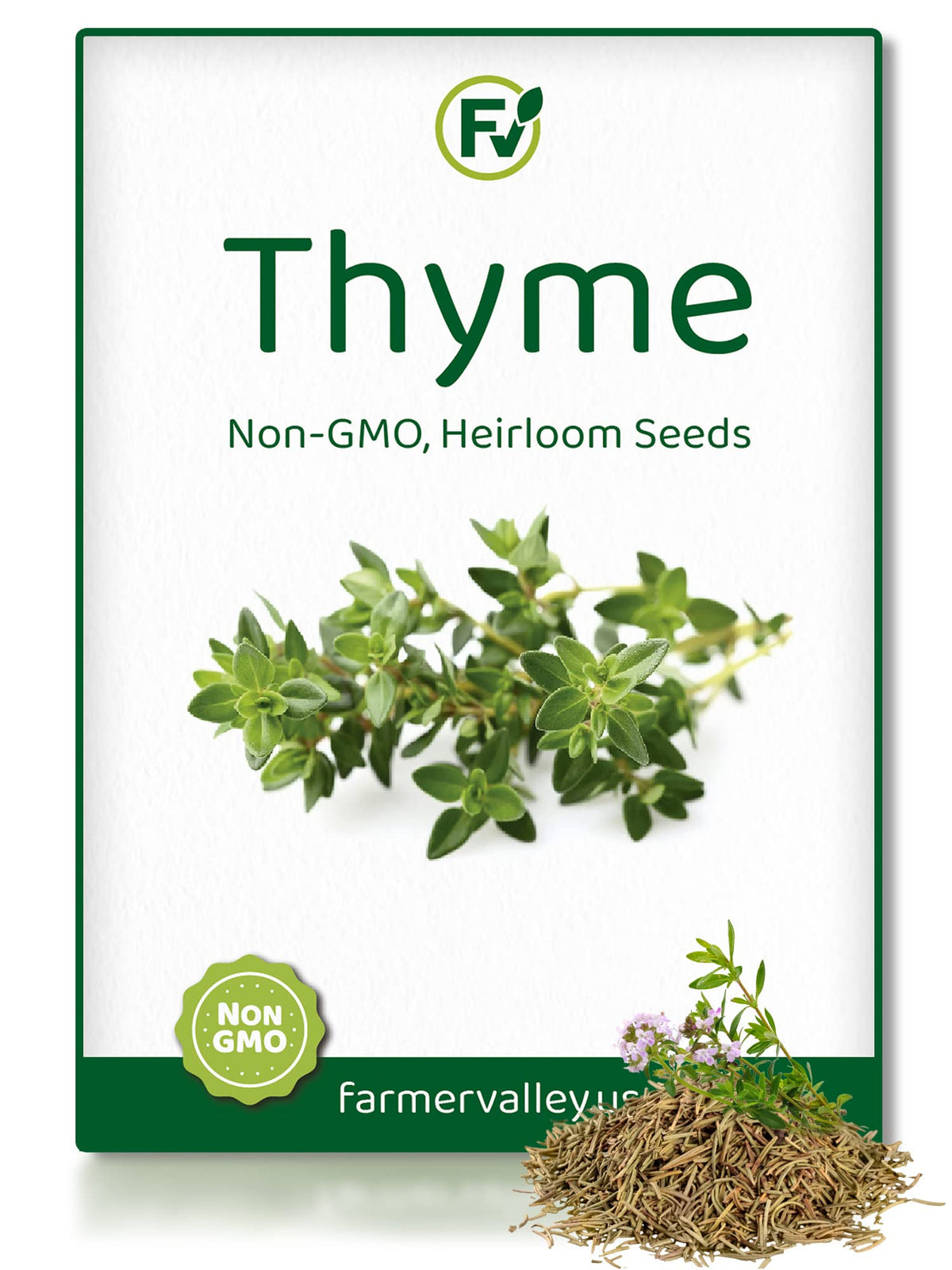 Farmervalley Thyme seeds 200-pack packaging for indoor or outdoor planting.