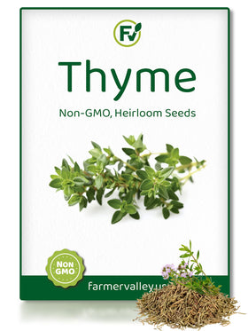 Farmervalley Thyme seeds 200-pack packaging for indoor or outdoor planting.