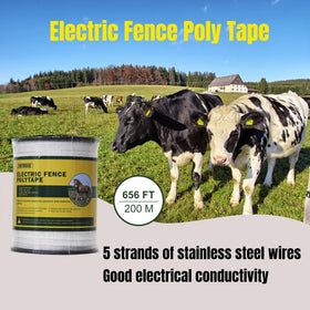 Farmily polytape half-inch width ready for temporary portable fencing and easy relocation.