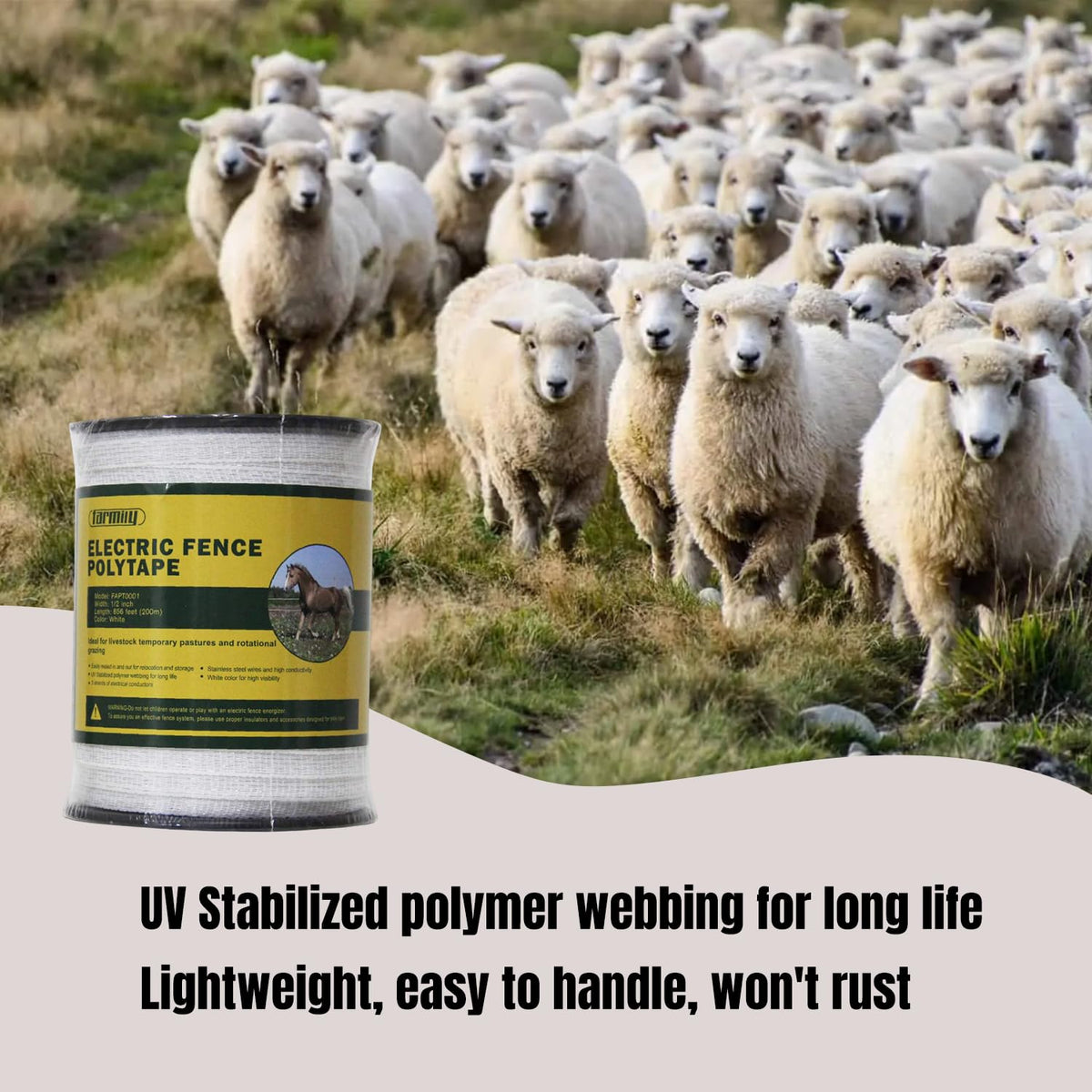 Farmily polytape white color offers high visibility for safer, clearer perimeters.