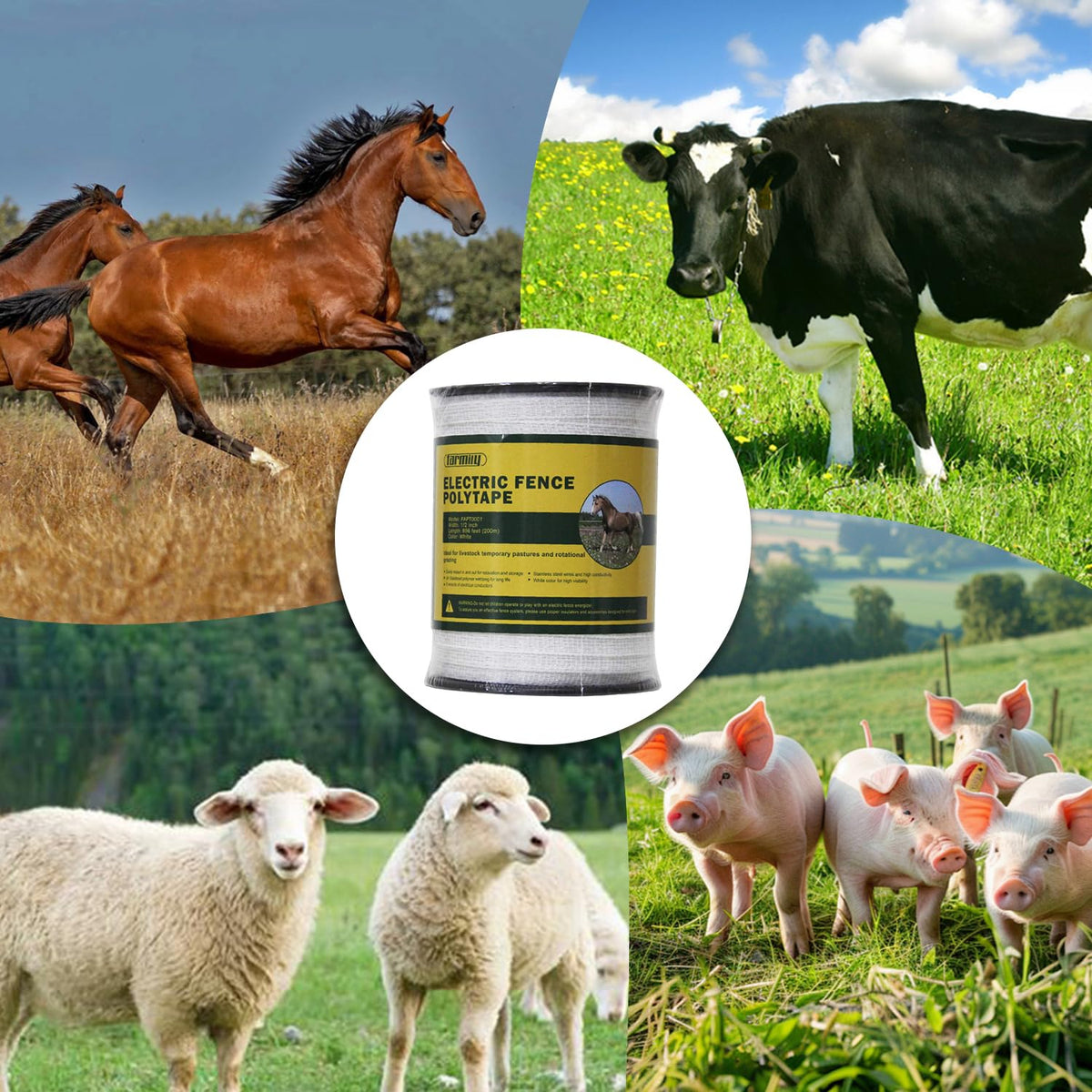 Farmily UV-stabilized polymer webbing ensures longer life in outdoor fencing.