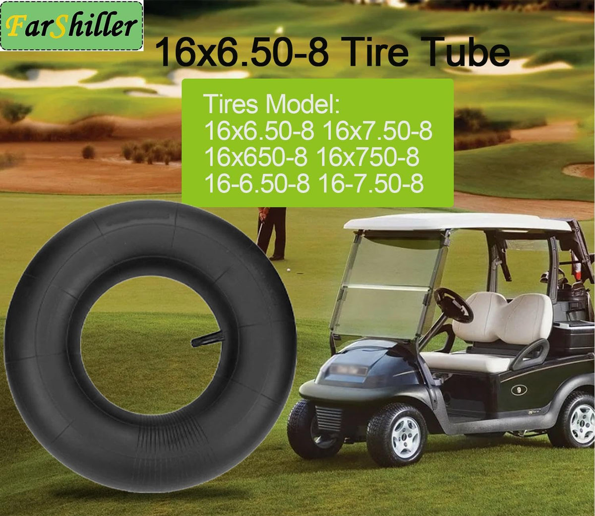 FarShiller 16x7-8 inner tube with straight valve for go-karts.