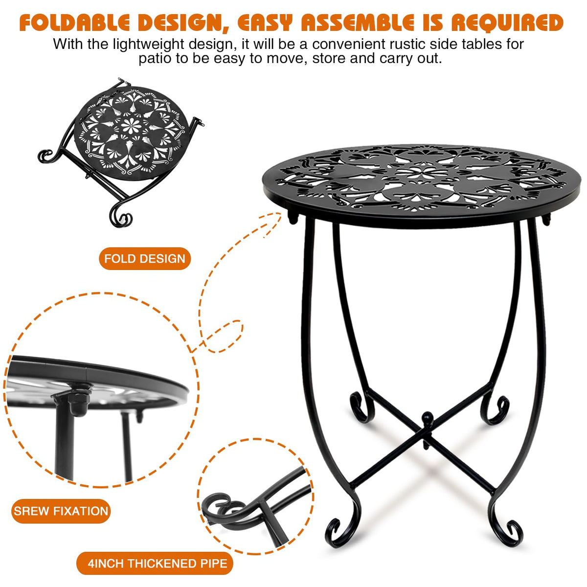 Fashion&cool patio side table with rust-proof coating for outdoor durability