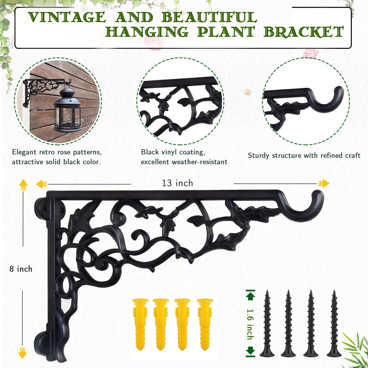 Fashion&cool rose vine hanger wall bracket highlights vintage charm while safely holding baskets.