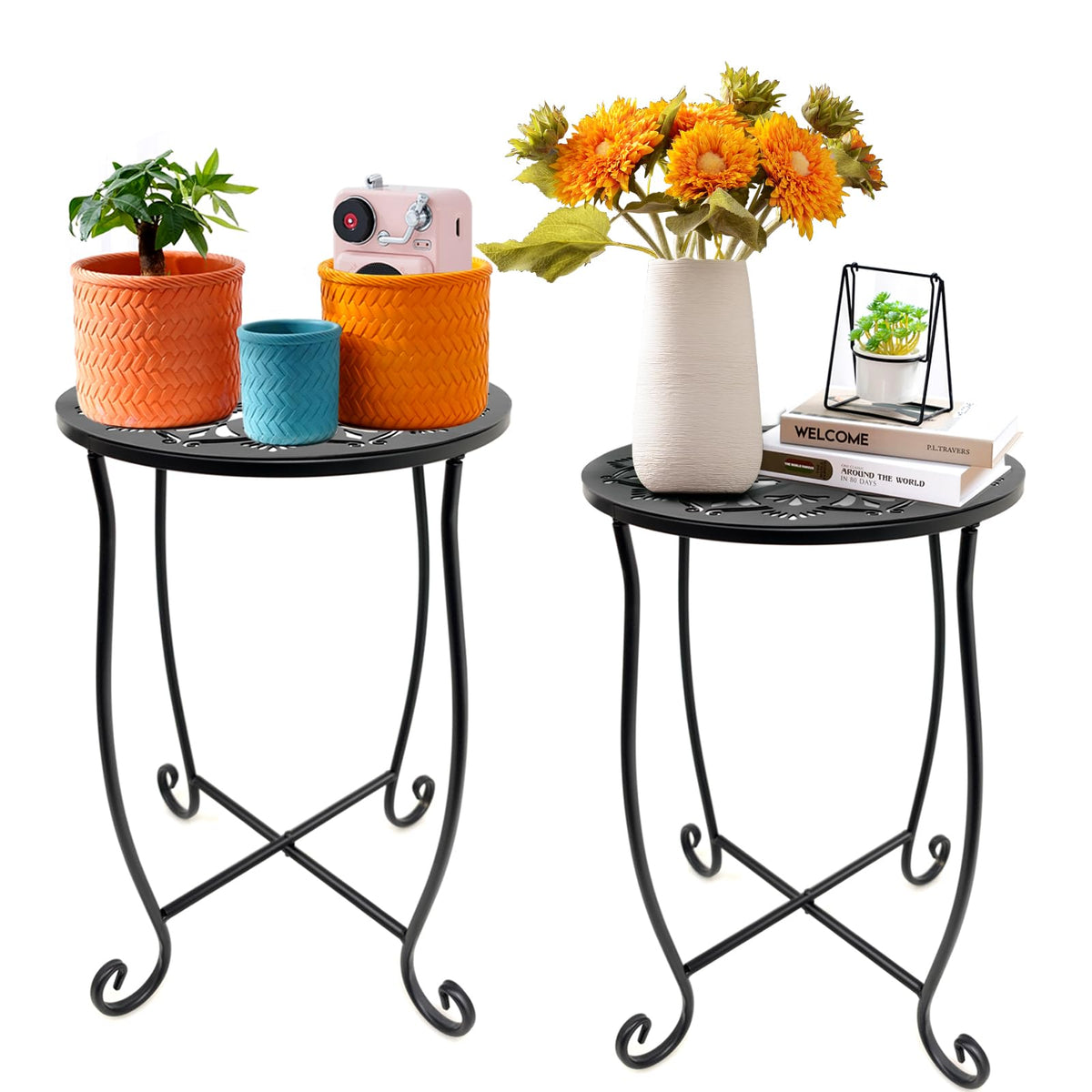 Fashioncool outdoor round side table, 11-inch diameter, ideal for patios.
