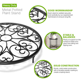 Sturdy metal frame provides reliable support for heavy pots and taller plants.