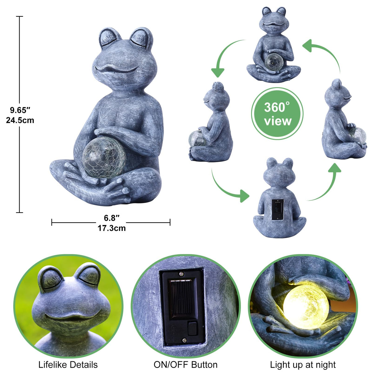 Fashionoda frog statue with glowing ball illuminates your garden at night.