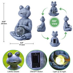 Fashionoda frog statue with glowing ball illuminates your garden at night.