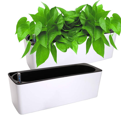 Fasmov rectangle self-watering planter with water level indicator for easy monitoring.