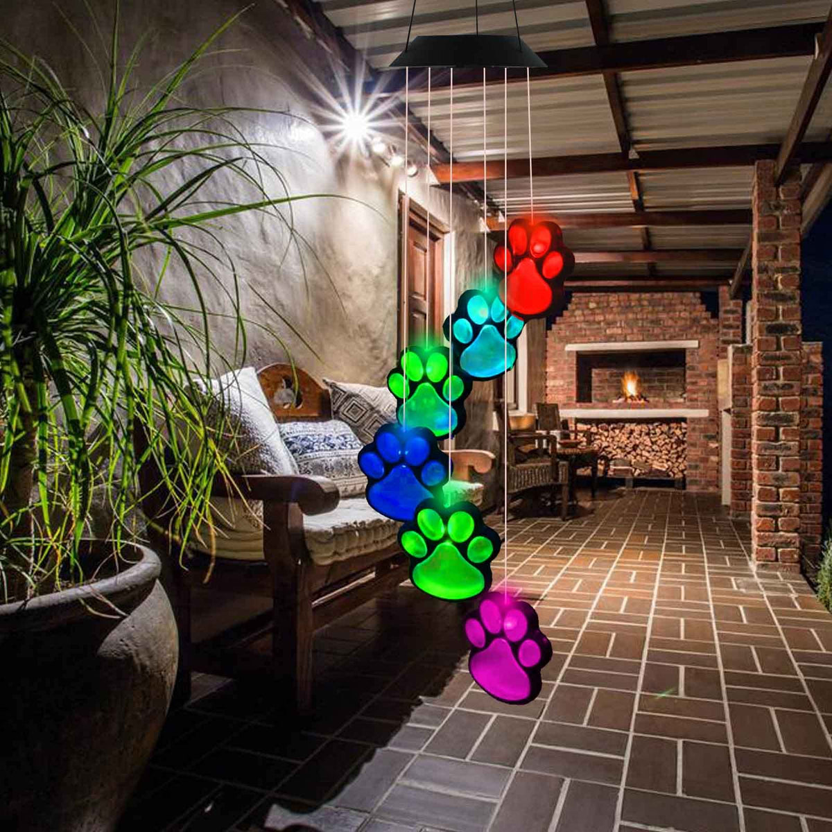 fasohere color-changing paw prints light up the outdoor space after dark