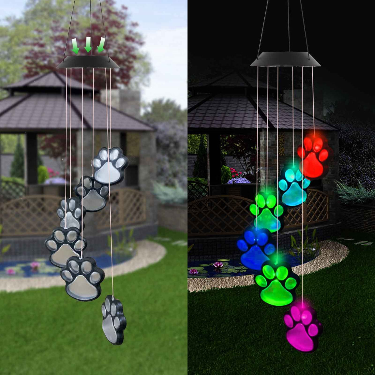 fasohere six paw prints hanging chimes illuminate outdoors for pet lovers
