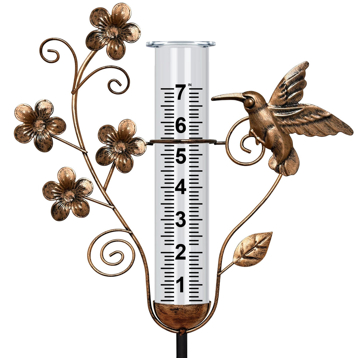 Fastruggle rain gauge outdoor 35-inch hummingbird design for decorative yard art and rainfall reading