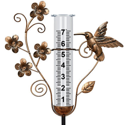 Fastruggle rain gauge outdoor 35-inch hummingbird design for decorative yard art and rainfall reading