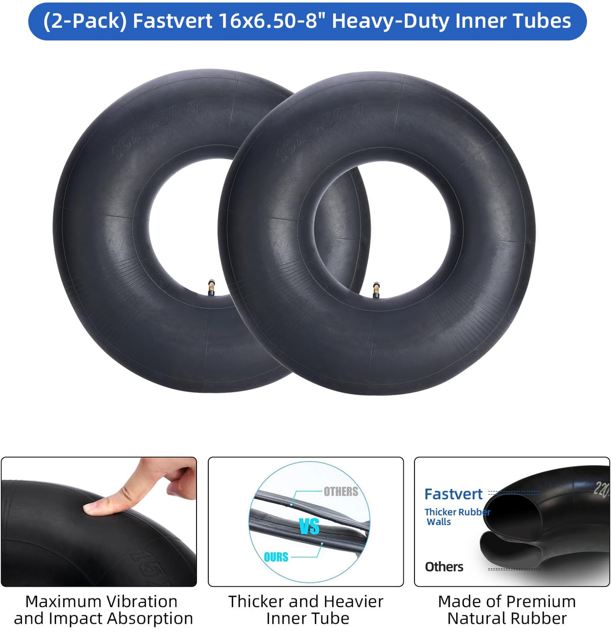 Fastvert 16x6.50-8 inner tube fits 8-inch rims on lawn equipment.