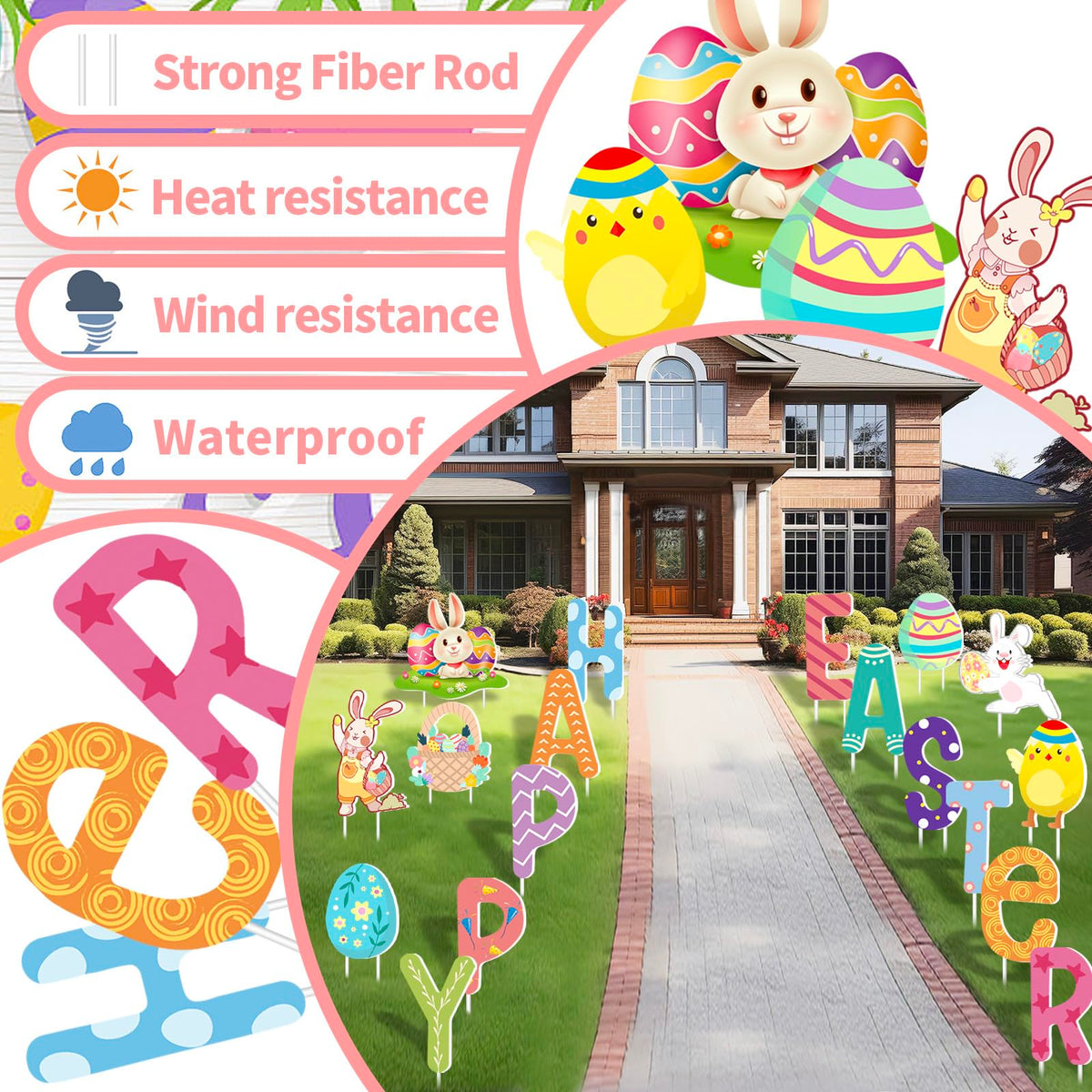 FathiSooc Easter eggs and chickens illustrations add colorful charm to gardens
