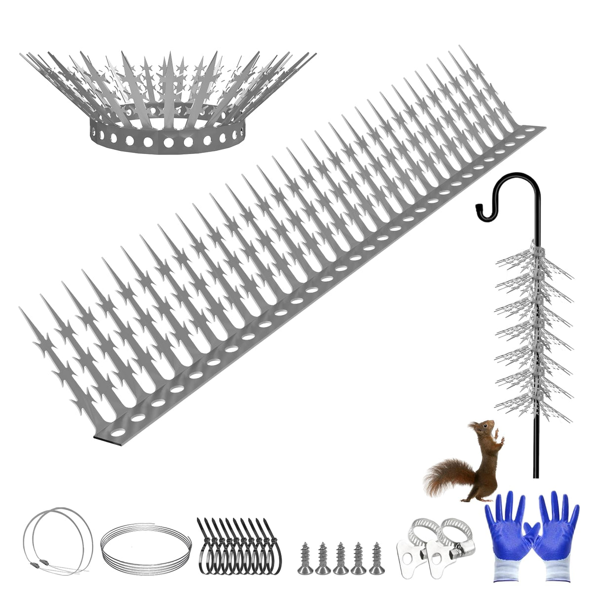 Fatmass bird feeder spike strip wrapped around a pole deterring squirrels