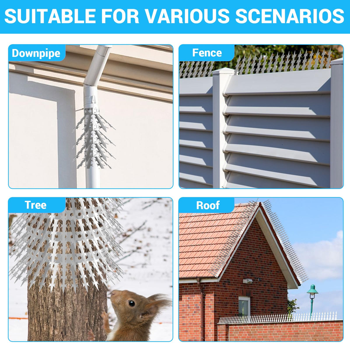 Fatmass Spikes on roof edge deter cats and raccoons from climbing.
