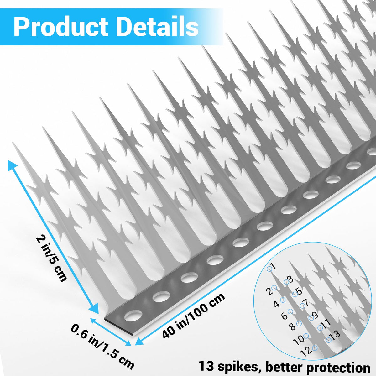 Fatmass stainless steel spikes close-up show durable, rust-resistant design.
