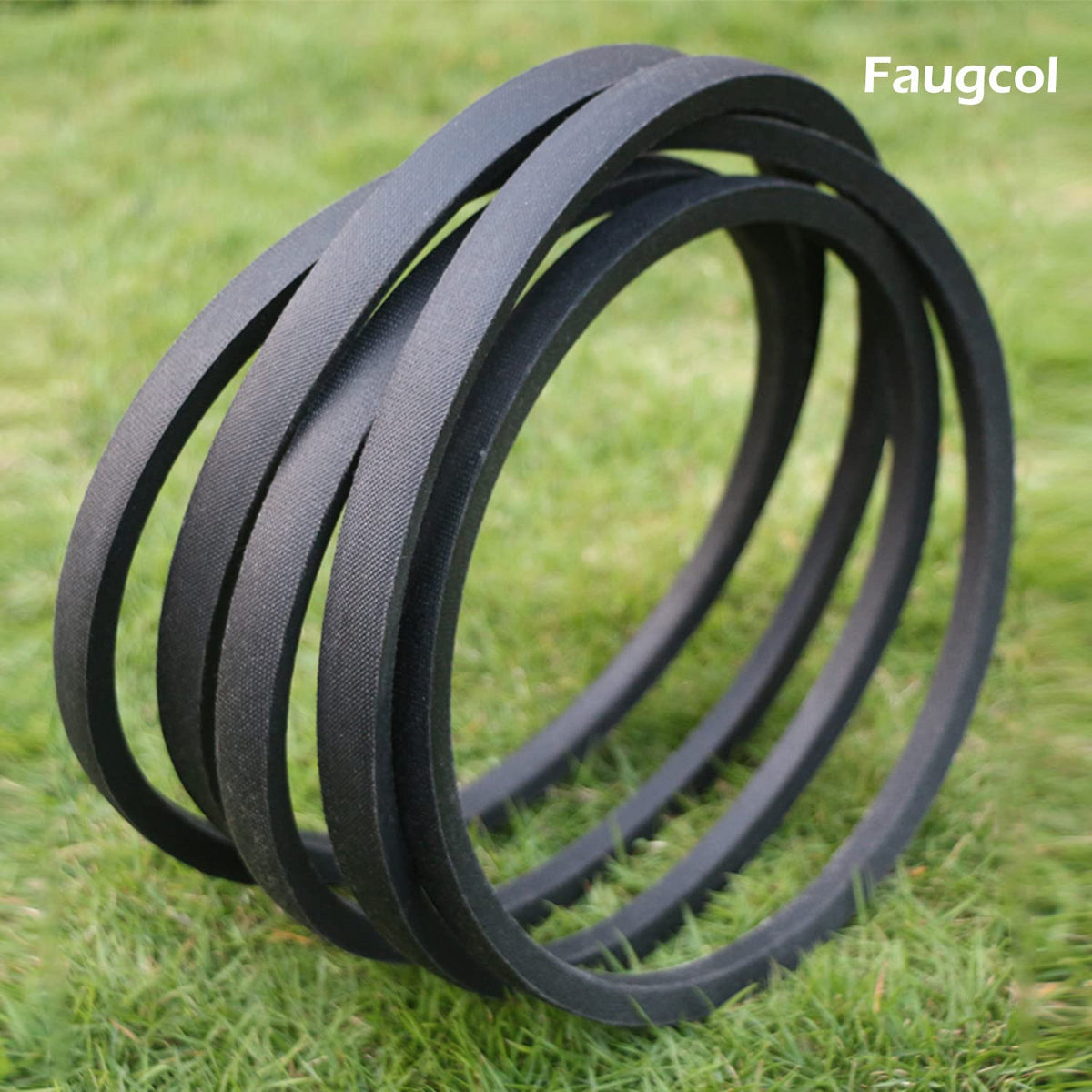 Faugcol belt wrapped on deck close-up demonstrates tight fit for reliable mowing.