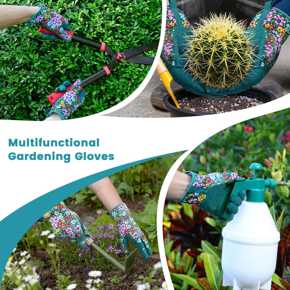 Fauson gardening gloves in use for weeding and planting