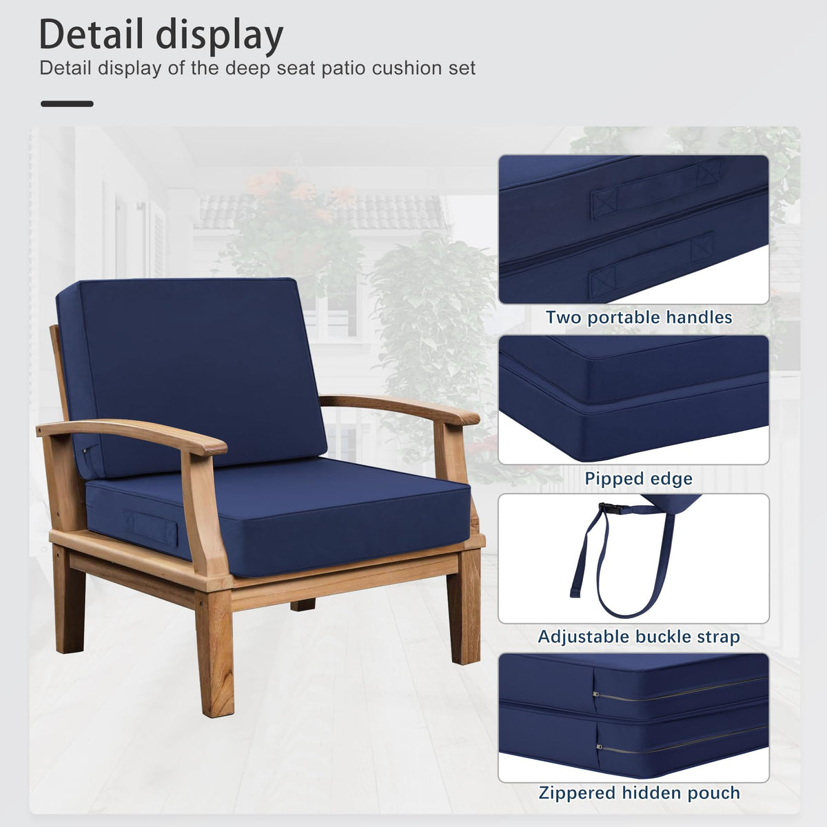 Favoyard cushions secure with adjustable straps and buckles for a snug fit