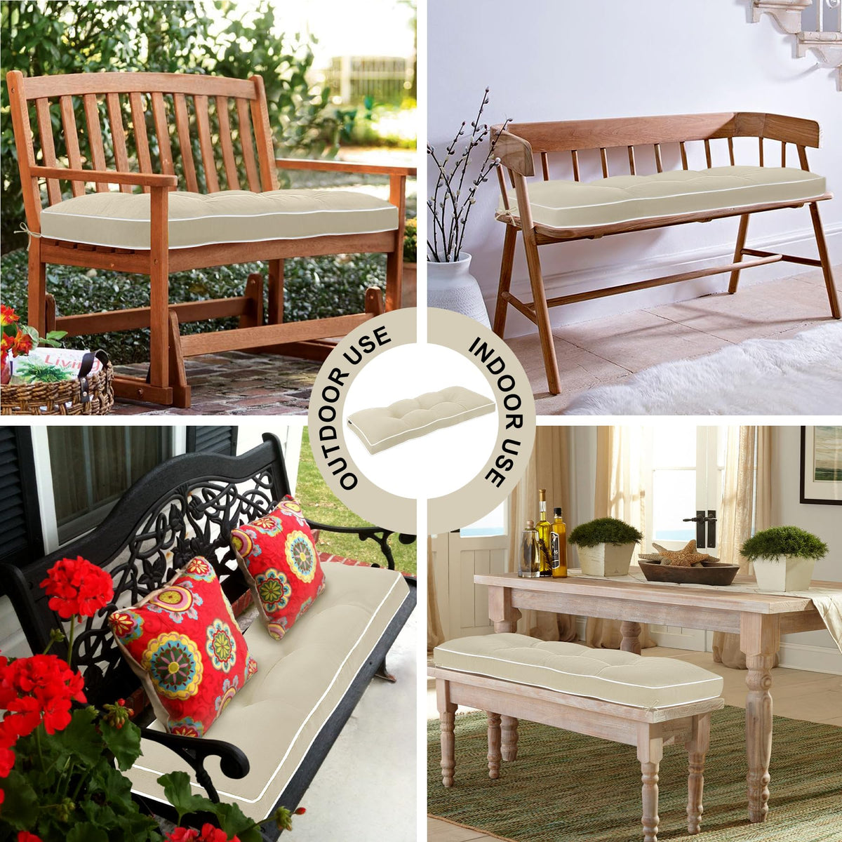 Favoyard bench cushion with ties stays secure on chairs