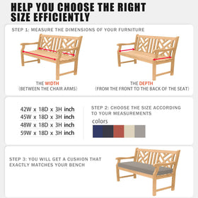 Favoyard bench cushion with attach ties keeps pad securely in place.