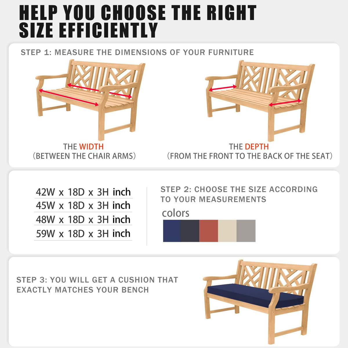 Favoyard bench cushion with ties keeps cushion secure on furniture.