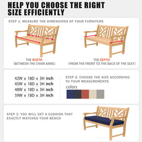 Favoyard bench cushion with ties keeps cushion secure on furniture.