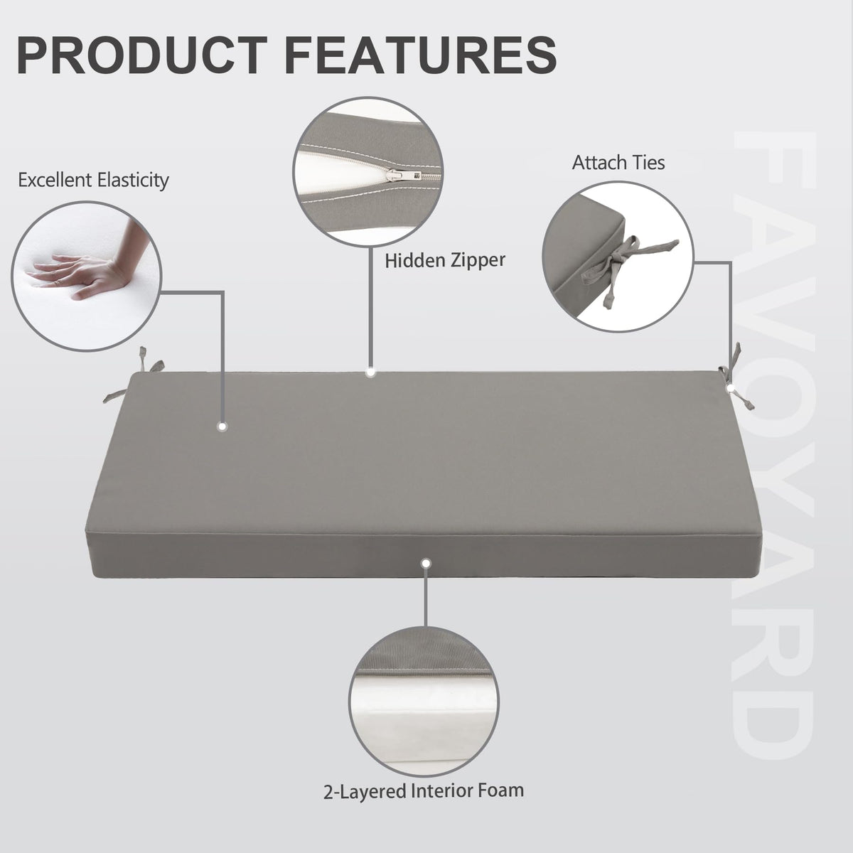 Favoyard 3-inch thick bench pad provides soft, comfortable seating.