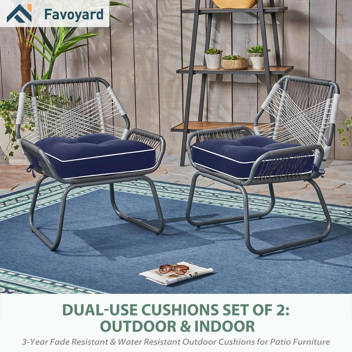 Favoyard blue cushions with piped edge maintain cushion shape.