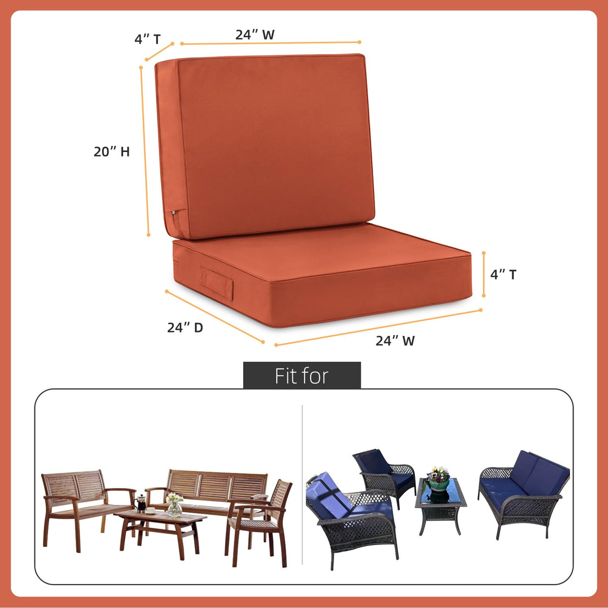 Favoyard deep seat cushion set 24x24 back close-up highlights comfort.