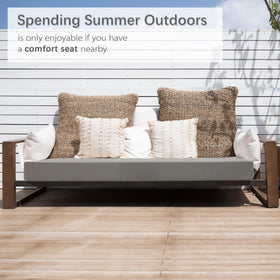 Favoyard light gray cushion showing easy-care cover for outdoor use