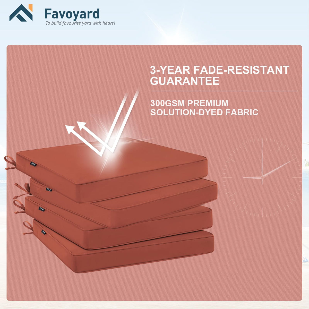 Favoyard fade-resistant fabric cushions stay vibrant for years under sun and rain.