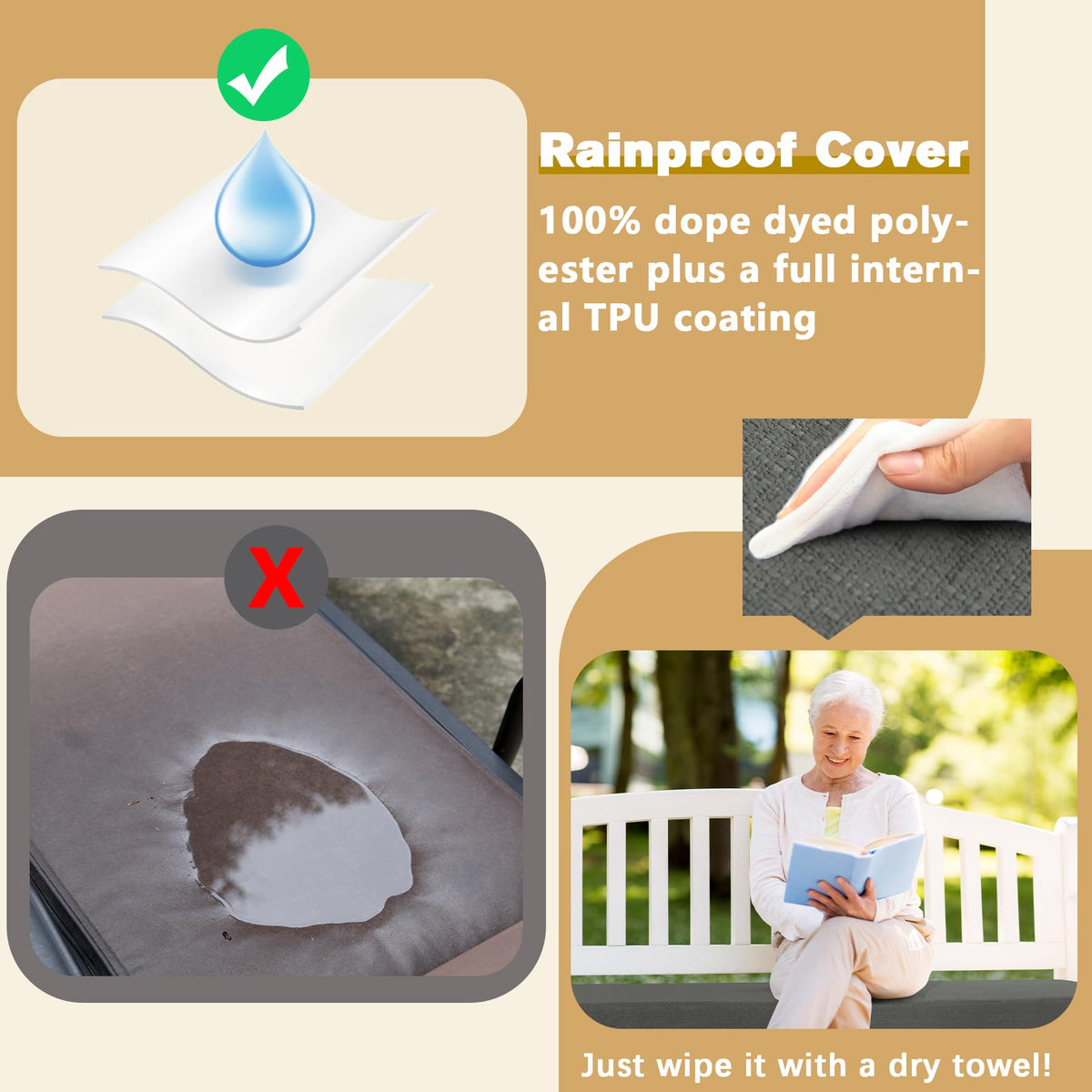 Removable cover on Favoyard bench cushion for easy cleaning