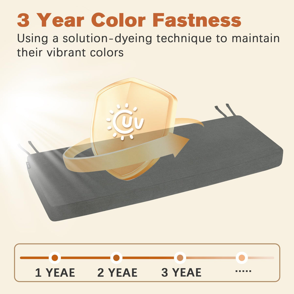 Two ties on Favoyard bench cushion secure its position on furniture