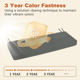 Two ties on Favoyard bench cushion secure its position on furniture