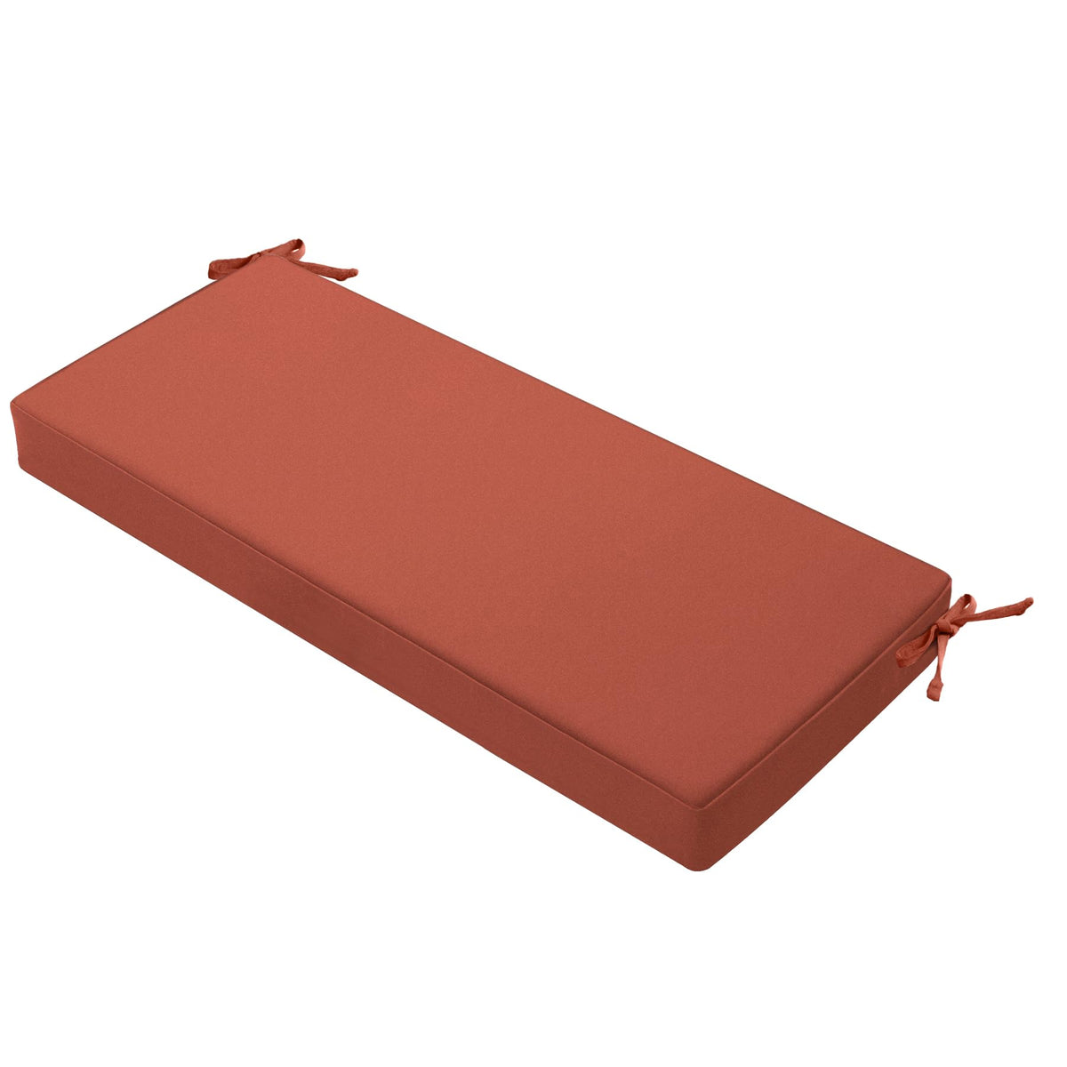 Favoyard outdoor bench cushion 45x18 Spice on a sunny patio, plush and inviting