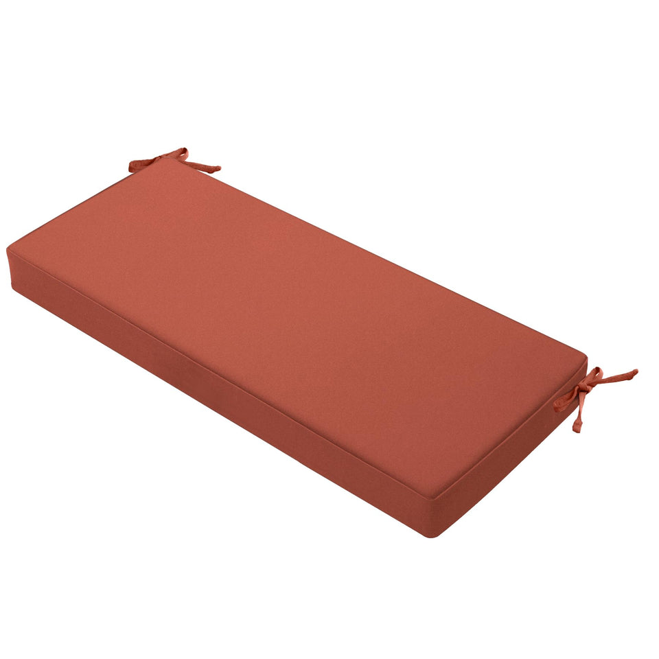 Favoyard outdoor bench cushion 45x18 Spice on a sunny patio, plush and inviting